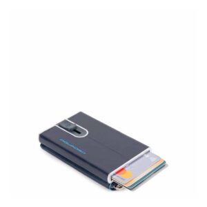 piquadro, blue square, porta carte in pelle, sistema scorrevole quadrato con tasca portamonete con zip, pp5359b2r blu2, blu, per uomini