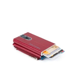 piquadro, blue square, porta carte in pelle, sistema scorrevole quadrato con tasca portamonete con zip, pp5359b2r r, rosso, per uomini