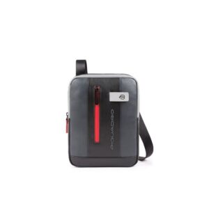 piquadro, urban, custodia per ipad, borsa a tracolla in pelle, nero/grigio, ca1816ub00, 21 x 27 x 6 cm, per uomini