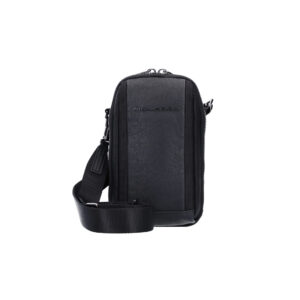 piquadro, brief 2, nylon e pelle, borsa a tracolla in tessuto, nero, ca5485br2, per uomini