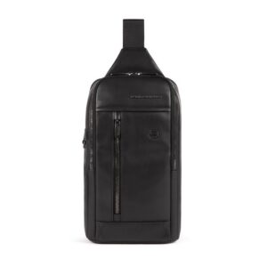 piquadro, monospalla, pelle, zaino in pelle, nero, mono sling, per uomini, 19 x 32 x 8 cm