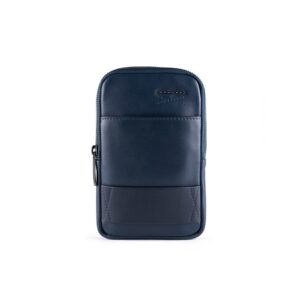piquadro, piquadro, organizer per telefono, borsa a tracolla in pelle, blu, 18 x 12 x 2,50 cm, per uomini
