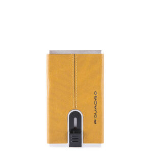piquadro, blue square, porta carte in pelle, per schiena e carte di credito, giallo, unisex
