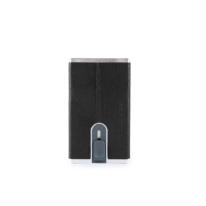 piquadro, black square, porta carte in pelle, sistema scorrevole quadrato, pp4825b3r, nero, per uomini