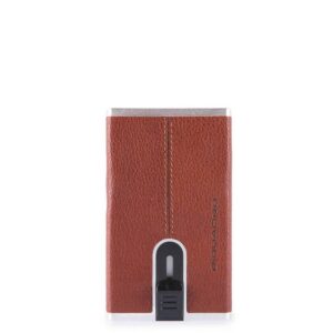 piquadro, black square, porta carte in pelle, sistema scorrevole quadrato con fermasoldi, pp4825b3r cu, marrone, per uomini