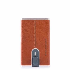 piquadro, piquadro, porta carte in pelle, sistema scorrevole quadrato, arancio, unisex