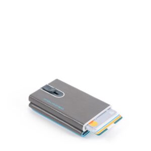 piquadro, blue square, porta carte in pelle, sistema scorrevole quadrato compatto per banconote, pp4891b2r gr6, grigio, per uomini