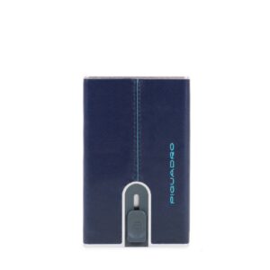 piquadro, blue square, portafoglio in pelle, sistema scorrevole quadrato con fermasoldi, pp5358b2r blu2, blu, per uomini
