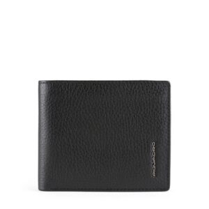piquadro, piquadro, portafoglio in pelle, con tasca portamonete con zip, nero, per uomini
