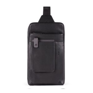 piquadro, tallin, borsa in pelle, mono sling, nero, per uomini, 20 x 33 x 5 cm