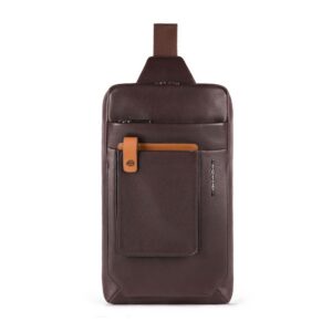 piquadro, tallin, pelle, borsa in tessuto, mono sling, marrone, per uomini, 20 x 33 x 5 cm