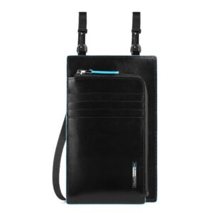 piquadro, blue square, borsa a tracolla in pelle, nero, 11,5 x 19 x 2 cm, per uomini