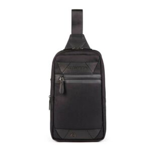 piquadro, trakai, pelle & tessuto, mono sling, borsa a tracolla in tessuto, nero, 42021990, 31 x 18 x 7 cm, per uomini