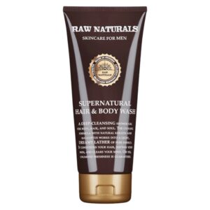 raw naturals, supernatural, 100% vegano, shampoo per capelli, balsamo & gel doccia 3 in 1, 200 ml