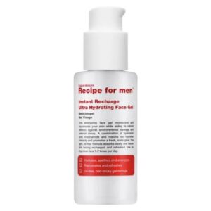 recipe for men, instant recharge, acido ialuronico, idrata, gel, viso, 75 ml