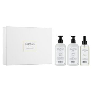 set balmain: volume, hair shampoo, hydrating, 300 ml + volume, hair conditioner, moisturizing, 300 ml + volume, hair spray treatment, conditioning, 200 ml + balmain, scalp brush