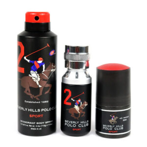 set beverly hills polo club: 1982 sport 2, eau de toilette, for men, 50 ml + 1982 sport 2, anti perspirant, deodorant spray, for men, 175 ml + sport 2, anti perspirant, deodorant roll on, for men, 50 ml
