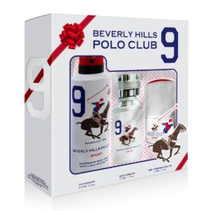 set beverly hills polo club: 1982 sport 9, eau de toilette, for men, 50 ml + 1982 sport 9, anti perspirant, deodorant spray, for men, 175 ml + 1982 sport 9, anti perspirant, deodorant roll on, for men, 50 ml