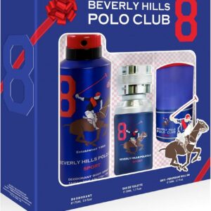 set beverly hills polo club: 1982 sport 8, eau de toilette, for men, 50 ml + 1982 sport 8, anti perspirant, deodorant spray, for men, 175 ml + 1982 sport 8, anti perspirant, deodorant roll on, for men, 50 ml