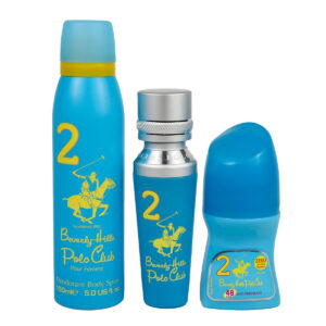 set beverly hills polo club: no. 2, eau de parfum, for women, 50 ml + no. 2, anti perspirant, deodorant roll on, for women, 50 ml + 1982 sport 2, freshness, body spray, 150 ml