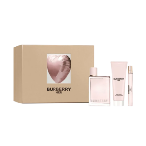 set burberry: her, eau de parfum, for women, 100 ml + her, eau de parfum, for women, 10 ml + her, moisturizing, body lotion, 75 ml