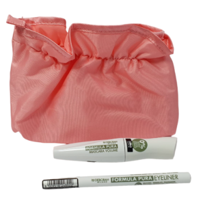 set deborah: formula pura, volumizing, mascara, black, 12 ml + formula pura, gel pencil eyeliner, black, 1.5 g + textile makeup bag, pink
