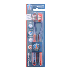 set duo, epl, paris saint germain, spazzolino da denti, blu e rosso, 2 pz