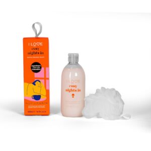 set i love: cosy night's, hydrating, shower gel, for all skin types, 500 ml + i love, body sponge