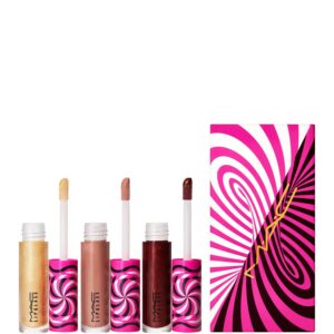 tiny tricks set mac: lipglass, lip gloss, optical delusion, 2.4 g + lipglass, lip gloss, tiktalk of the town, 2.4 g + lipglass, lip gloss, gilty of trickery, 2.4 g