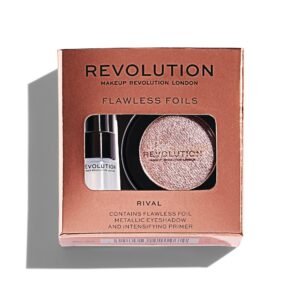 set makeup revolution: flawless foils, vegan, eyeshadow primer, 2 ml + flawless foils, vegan, eyeshadow palette, rival, 2 g