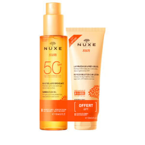 set nuxe: sun, anti ageing, tanning oil, spf 50, 150 ml + sun, refreshing, after sun lotion, 100 ml