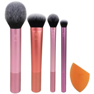 set real techniques: everyday essentials kit, eyebrow cream pencil, powder & brush 3 in 1, 2 + everyday essentials kit, makeup sponge, orange + everyday essentials kit, foundation brush