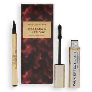 set revolution pro: faux effect lash, waterproof, volumising, mascara, black, 8 ml + supreme flick, precise, gel eyeliner, black, 1 ml