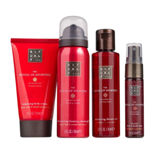 set rituals: the ritual of ayurveda, shower mousse, 50 ml + the ritual of ayurveda, nurture, shower oil, for dry skin, 75 ml + the ritual of ayurveda, hair scented mist, for women, 20 ml + the ritual of ayurveda, balancing, body cream, 70 ml