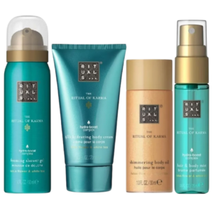 set rituals: the ritual of karma, shower mousse, 50 ml + the ritual of karma, shimmer, body oil, 30 ml + the ritual of karma, hydrating, body cream, 70 ml + the ritual of karma, hair scented mist, for women, 20 ml