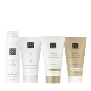 set rituals: the ritual of sakura, shower mousse, 50 ml + the ritual of sakura, hydrating, body cream, 70 ml + the ritual of sakura, hair shampoo, for nourishing, 70 ml + the ritual of sakura, natural, hair conditioner, smooth, 70 ml