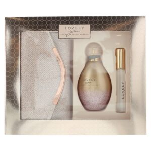 set sarah jessica parker: lovely you, eau de parfum, for women, 100 ml + lovely you, eau de parfum, for women, 10 ml + lovely you, textile handbag, badge holder, rose