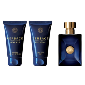 set versace: dylan blue, calming, after shave balm, 50 ml + dylan blue, shower gel, for all skin types, 50 ml + dylan blue, eau de toilette, for men, 50 ml
