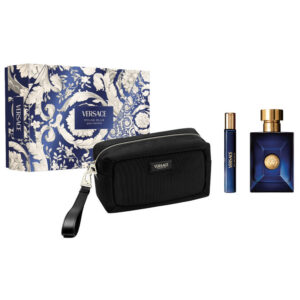 set versace: dylan blue, eau de toilette, for men, 100 ml + dylan blue, eau de toilette, for men, 10 ml + versace, zippered, gwp textile pouch, black