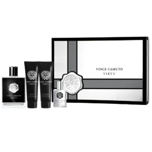 set vince camuto: virtu, eau de toilette, for men, 100 ml + virtu, eau de toilette, for men, 15 ml + virtu, moisturizing, after shave balm, 90 ml + virtu, shower gel, body, 90 ml