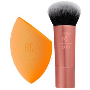 travel set real techniques: mini, blush brush, rt200 + miracle, makeup sponge, orange