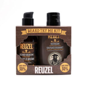 try me kit set reuzel: clean & fresh, hydrating, serum, for beard, 50 ml + refresh no rinse, beard shampoo, moisture and shine, 100 ml