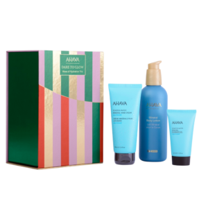 wave of hydration trio set ahava: dead sea water, vegan, hydrating, hand cream, 100 ml + dead sea water, vegan, cleansing and hydrating, shower gel, for all skin types, 40 ml + sea kissed, hydrating, body lotion, 250 ml