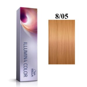 wella professionals, illumina color, tinta per capelli permanente, 8/05 light blonde natural mahogany, 60 ml
