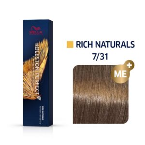 wella professionals, koleston perfect me+, tinta per capelli permanente, 7/31 medium blonde gold ash, 60 ml