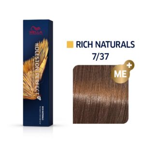 wella professionals, koleston perfect me+, tinta per capelli permanente, 7/37 medium blonde golden brown, 60 ml