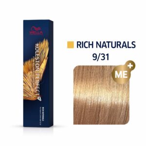 wella professionals, koleston perfect me+, tinta per capelli permanente, 9/31 very light blonde gold ash, 60 ml