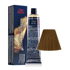 wella professionals, koleston perfect me+, tinta per capelli permanente, 7/07 medium blonde natural chestnut, 60 ml