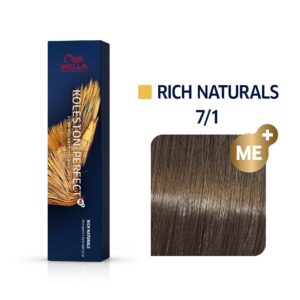 wella professionals, koleston perfect me+, tinta per capelli permanente, 7/1 medium ash blond, 60 ml