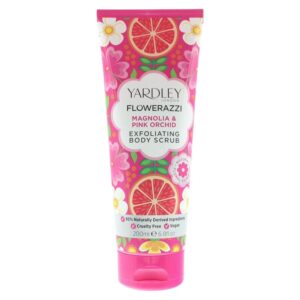 yardley, flowerazzi magnolia & pink orchid, esfoliazione, scrub per il corpo, 200 ml